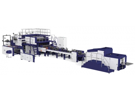 Máquina para fabricação de sacos de papel kraft com alimentação por rolo, corte em J, alças torcidas/planas e dobra superior