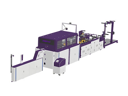 Máquina para fabricação de sacos de papel kraft com alimentação por rolo, corte em J, alças torcidas/planas e dobra superior