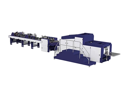 Máquina para fabricação de sacos de papel kraft com alimentação por rolo, corte em J, alças torcidas/planas e dobra superior