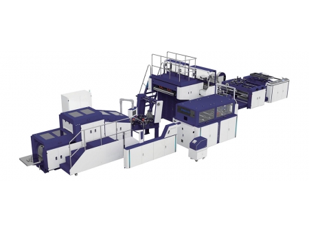 Máquina automática para fabricação de sacos de papel kraft com aba e alças torcidas/chatas