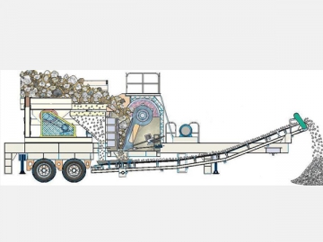 Planta móvel de britagem e peneiragem montada sobre rodas