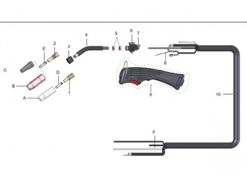 Tocha de soldagem refrigerada a ar QTB-100AF (pistola de rebaixo tipo europeia)