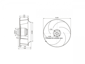 Ventilador Centrífugo com Pás Curvadas para trás para Sistemas de Ar Condicionado de Montagem no tecto