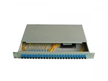 <strong>Splitter óptico PLC</strong><small> (Divisor óptico montado no rack)</small>